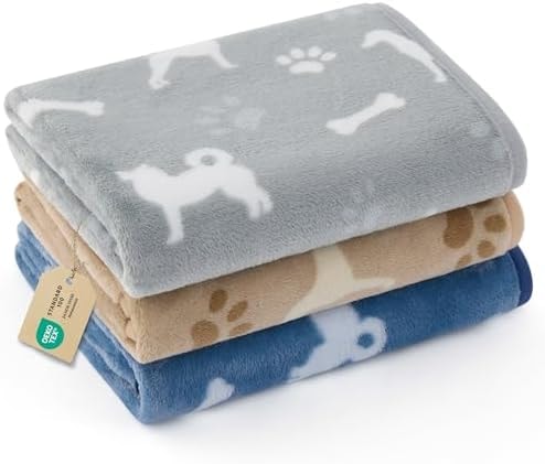 Bedsure 3-Pack Dog Blanket, Ultra-Soft Flannel Fleece Puppy Blanket with Cute Dog Prints, Machine Washable Pet Blanket for Indoor Crate Bed & Travel, Pet Throw Blanket for Small Doggy Kitten, 23x16