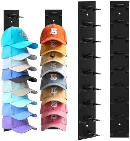 2 Pack Hat Organizer For Baseball Caps, Hat Rack for Wall Holds 18 Hats