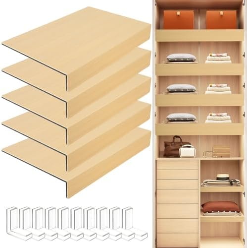 FAHKNS Wire Shelf Covers, Foamed PVC Wire Rack Covers for Removable Closet (Not Wood), Shelf Cover for Pantry, 30" L x 16" W, 5Pcs Oak Color