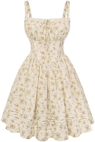 Summer Mini Dresses for Women 2026 Floral Corset Sundress Yellow Ditsy 2XL