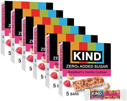 KIND ZEROg Added Sugar Bars, Raspberry Vanilla Cashew, Keto-Freindly, Low Sugar, Gluten Free Snack Bar, 30ct
