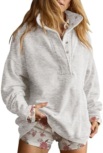 Gacaky Sweatshirt for Women Oversized Henley Neck Pullover Top Fall Outfits