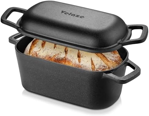 Velaze 3.6 QT Oval Cast Iron Dutch Oven for Bread Baking, Offset Handles
