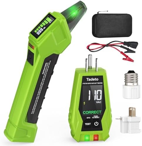 Tadeto Circuit Breaker Finder Tool with Outlet Tester, Quickly GFCI, Voltage, Electric Tester with Dual LCD Display, Light Socket and 3-2 Prong Grounding Adapter, Alligator Clip Adapter (Green)