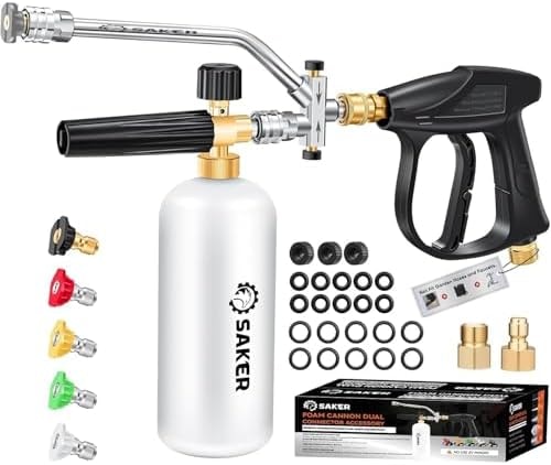 Saker Foam Cannon Dual Connector Accessory for Pressure Washer Kit,with Dual-Purpose Switch Spray Gun,Pressure Washer Gun for Car Washing and Cleaning,5 Color Power Washer Nozzle