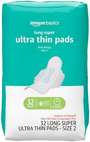 Amazon Basics Menstrual Pads for Women With Flexi-Wings, Long Length, Size 2, Super Absorbency, 32 Count (Pack of 1)