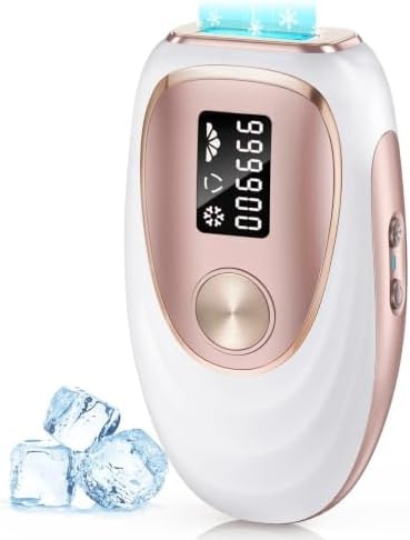 Oreeth IPL Laser Hair Removal Device for Women & Men - Home 45°F Ice-Cooling Contact forPainless & Long-Lasting Results, 86% Hair Reduction in 3 Weeks, for Full Body & Bikini Line, Rose Gold - White