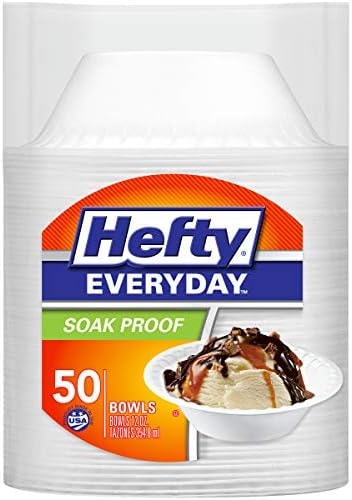 Hefty Everyday Soak-Proof Foam Bowls, 12 Ounce, 50 Count