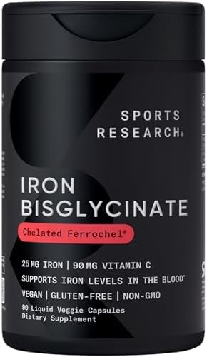 Sports Research® Iron Biglycinate (Chelated) 25mg, 90 Liquid Capsules
