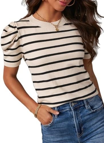 Dokotoo Summer Tops for Women Causal Lightweight Sweater Black Striped M