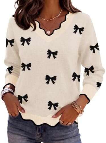 Zeagoo Fall Sweaters for Women 2025 Trendy Long Sleeve V Neck Soft Chunky Knit Loose Fit Sweater Pullover Tops