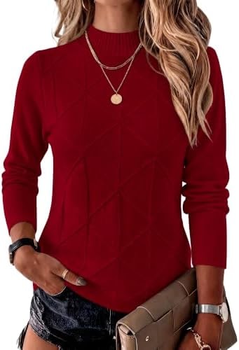 LOMON Fall Turtle Neck Sweater Women Mock-Neck Tops (Burgundy,L)