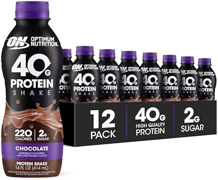 Optimum Nutrition 40g Protein Shake, 40g of Protein, Naturally Flavored, Complete Protein Drink, Chocolate, 14 Fl Oz, 12 Count (Pack of 1) (Packaging May Vary)