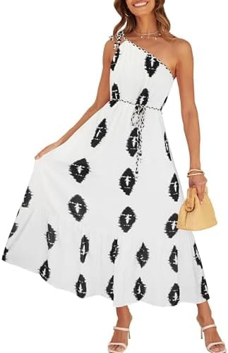CCTOO Women's Floral Print Maxi Dress 2026 Sleeveless Summer Knot One Shoulder Flowy Boho Dresses with Pockets White S