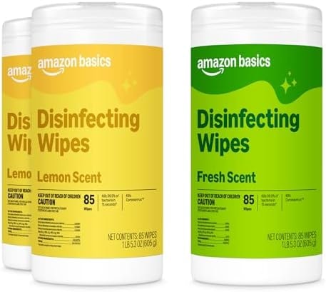 Amazon Basics Disinfecting Wipes, Lemon & Fresh Scent, Sanitizes, Cleans, Disinfects & Deodorizes, 255 Count (3 Packs of 85), Packaging May Vary