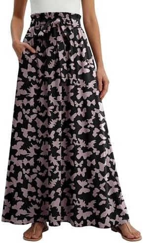 Lepunuo Floral Maxi Skirts Cute Flowy Casual High Waisted Flowy Maxi Skirts Trendy Skirts with Pockets