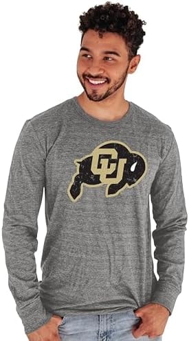 Blue 84 Men's Colorado Buffaloes Tri-Blend Long Sleeve T-Shirt Vintage Icon Heather Grey, Grey, Large