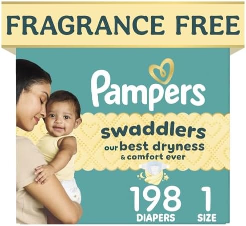 Pampers Swaddlers Diapers, Size 1 (8-14 lbs), 198 Count, Fragrance Free, Hypoallergenic, Absorbent, Pediatrician Recommended, Skin Safe