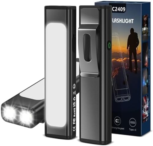 Spriak EDC Flat Flashlight Rechargeable, 1200 Lumens USB-C (Black, 2PCS)