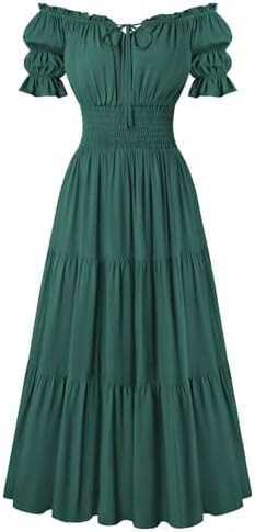 Scarlet Darkness Off Shoulder Puff Sleeve Renaissance Cottage Pirate Dress