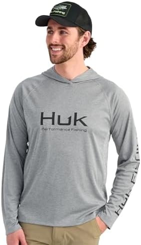 HUK - Mens Pursuit Vented Long Sleeve Hoodie, Fishing Shirt with Hood, Night Owl Heather, 3X-Large