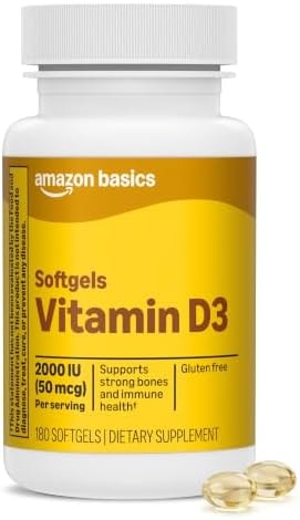 Amazon Basics Vitamin D3, 2000 IU, 180 Softgels, 6 Month Supply (Previously Amazon Elements)