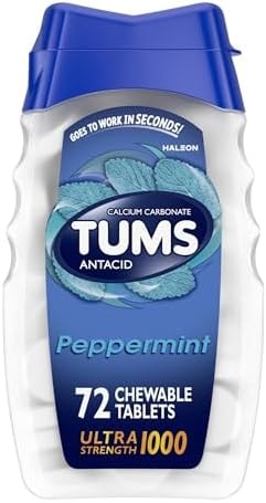 TUMS Ultra Strength Chewable Antacid Tablets for Heartburn Relief, Peppermint - 72 Count
