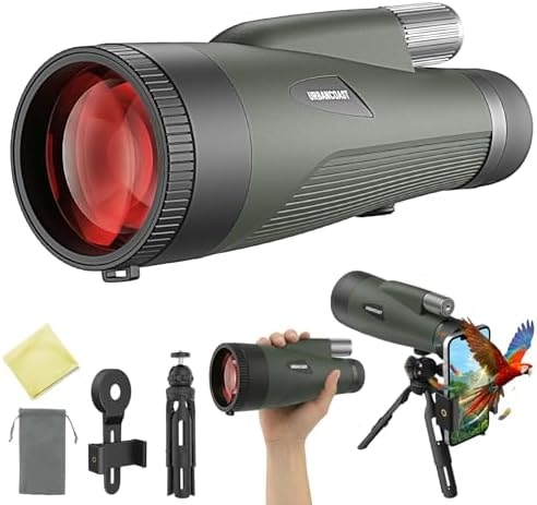 15x65 High Powered Monocular Telescope for Adults, UHD Large Objective Monocular with Smartphone Adapter & Tripod, BAK4 Prism, FMC Lens, Waterproof Telescope for Bird Watching, Stargazing
