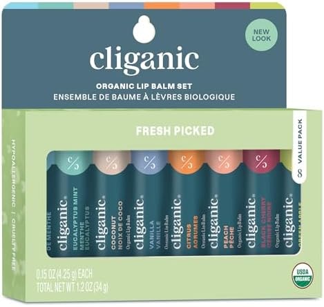 Cliganic Organic Lip Balm Set (Fresh Picked, 8 Flavors) - 100% Natural Moisturizer for Cracked & Dry Lips