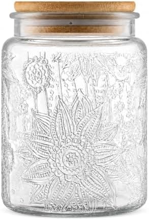 ANSQU Vintage Glass Jar with Lid, 23.7oz Airtight Glass Food Storage Container for Kitchen Counter, Pantry, Decorative Jar for Coffee, Tea, Sugar, Cute Jar