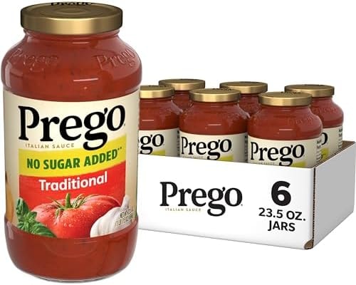 Prego Traditional No Sugar Added Pasta Sauce, 23.5 Oz Jar (Case of 6)