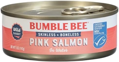 Bumble Bee Skinless & Boneless Canned Pink Salmon in Water, 5 oz Can - Premium Wild Caught Salmon - 20g Protein per Serving - Gluten Free, Kosher, MSC Certified