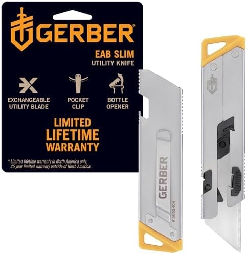 Gerber EAB Utility Knife, EDC Pocket Knife, Replaceable Blade, Slim Silver