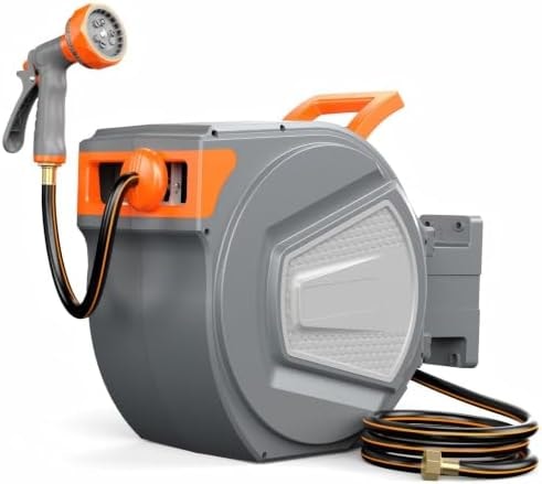 OLIXIS Retractable Garden Hose Reel, 1/2'' x 100 ft Water Hose with Nozzle