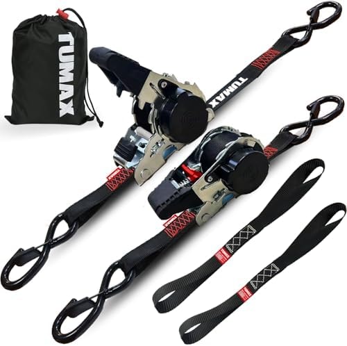 TUMAX Retractable Ratchet Straps 2-Pack, 1" x10ft 1500lbs Cargo Tie Downs