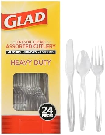 Glad Plastic Forks, Spoons and Knives, Heavy Duty Cutlery, 24 Count