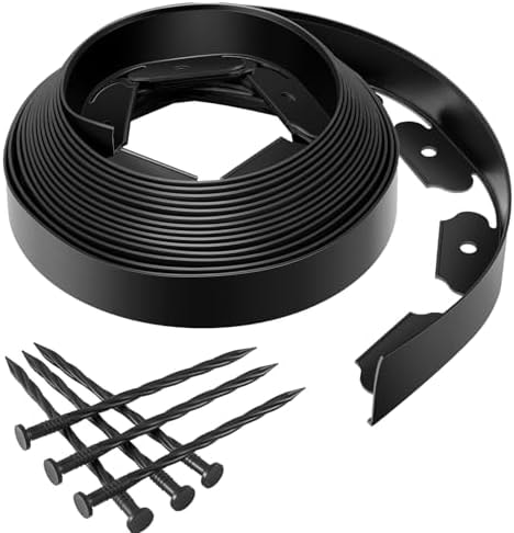 GOTGELIF No Dig Landscape Edging Border, 2'' Tall 40FT Garden Edging Kit with 60pcs Anchoring Stakes for Lawn, Flower Beds, Gardens and Yards (Black)