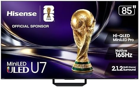 Hisense 85" U7 Mini-LED ULED 4K UHD Best Premium Gaming Smart Google TV (85U7SG, 2026 New) - Hi-QLED, Native 165Hz, VRR 330, HDR10+, Dolby Vision IQ·Atmos, IMAX Enhanced, Anti-Reflection, 2.1.2 Ch