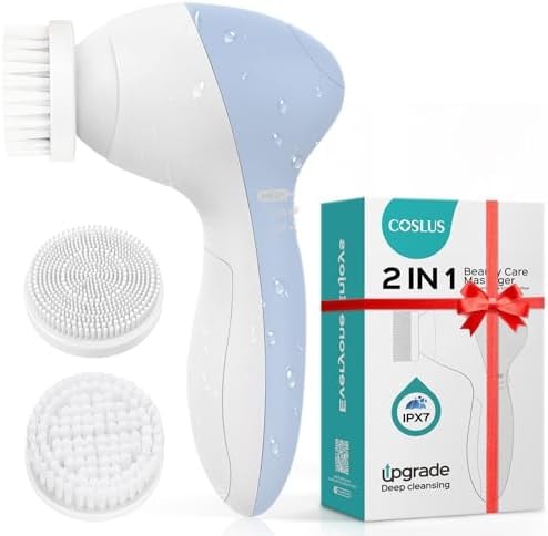 COSLUS Facial Cleansing Brush Face Scrubber, 2-in-1 Rotating Design