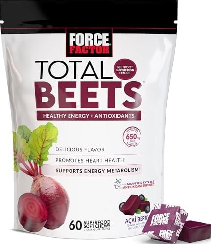 Force Factor Total Beets Soft Chews Heart Health Superfood with Beetroot