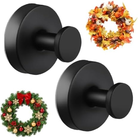 Suction Cup Hooks, 2 Pack Black Stainless Steel Suction Hooks for Shower
