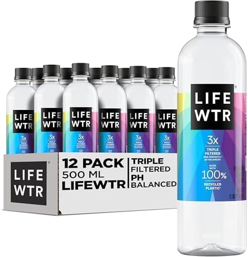 LIFEWTR Premium Purified Water pH Balanced with Electrolytes, 100% recycled plastic bottles, 16.9 Fl Oz Bottles, 500ml (Pack of 12)