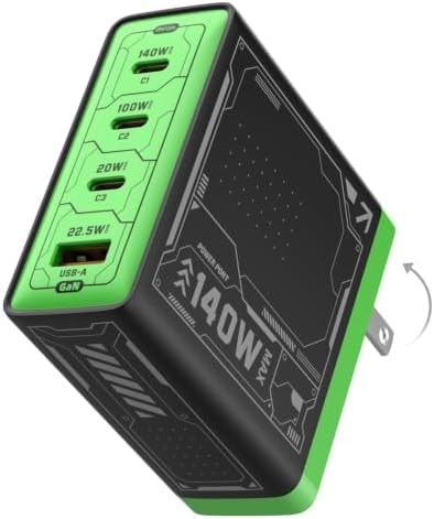 MFish 140W USB C Charger Block, 4-Port PD 3.1 GaN Laptop Charger, Black