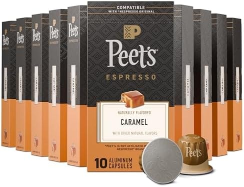 Peet's Coffee, Medium Roast Espresso Capsules, Compatible with Nespresso Original Machine - Caramel, 100 Count (10 Boxes of 10 Espresso Capsules)