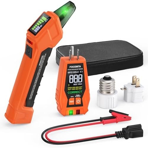 Focemta Circuit Breaker Finder Kit with GFCI Outlet Tester for 90-135V AC Circuits,includes Light Socket Adapter, 3-2 Prong Grounding Adapter & Clip adapter,Portable Electrical Tool with Carrying Case