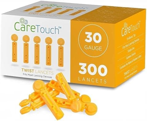 Care Touch Lancets for Diabetes Testing - 30 Gauge Diabetic Lancets for Blood Testing and Glucose Testing - Fits Most Lancing Devices - Sterile, Single Use 30g Blood Sugar Lancets - 300 count