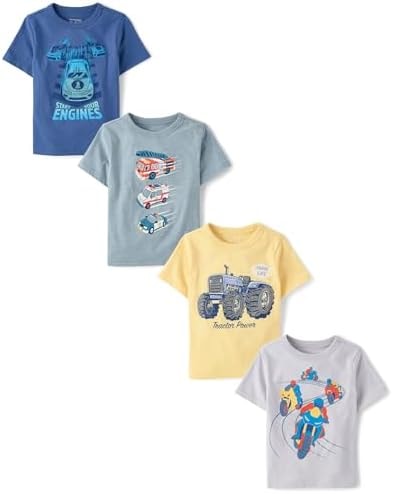 The Children's Place,Baby Boys,and Toddler Dinos,Animals,Cars Short Sleeve Graphic T-Shirts,4 Pack,Motorcycles/Racecars/EMS/Tractor,5 Years