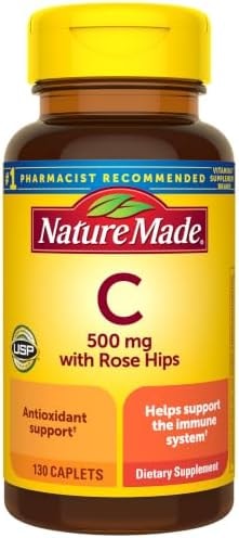 Nature Made Vitamin C 500 mg with Rose Hips Caplets, Vitamin C for Immune Support, 130 Caplets, 130 Day Supply