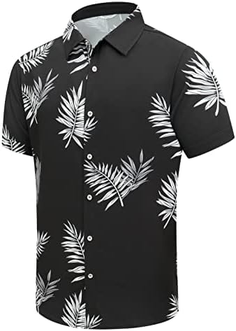 SheLucki Hawaiian Shirt for Men, Unisex Summer Beach Casual Short Sleeve Button Down Shirts, Printed Palmshadow Clothing Leaf Black L