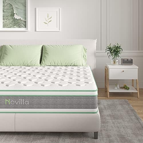 Novilla King Mattress 12 Inch Hybrid Mattress in a Box, Innerspring Mattresses with Gel Memory Foam for a Cool Sleep, Pressure Relief, Medium Firm with Pillow Top, Groove